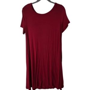 T Shirt Dress Red short sleeve pockets swing beach vacation women L large